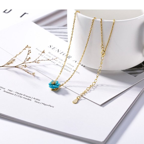 Authentic Turquoise Stone Flower Necklace Chain - Picture 10 of 12